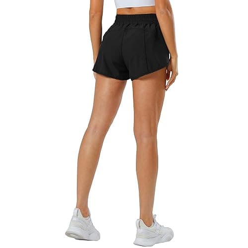 Aurefin Athletic Shorts for Women,Women's Quick Dry Workout Sports Active Running Track Shorts with Elastic and Zip Pockets - Regular Fit - Medium - Black thumbnail 6