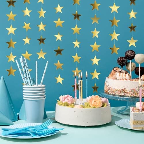 Star Garland, Glitter Gold Star Garland Banner, 66Feet Double Side Star Hanging Bunting Banner Backdrop Little Star Paper Hanging Decor for Valentines Day Graduation Birthday Wedding Party Decorations thumbnail 5