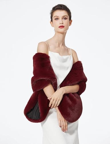 BEAUTELICATE Châle Étole En Fausse Fourrure Cape Boléro De Femme Mariage Hiver Sur Robe de Soirée Mariée Cérémonie Fête Demoiselle d'honneur Grande Taille thumbnail 5