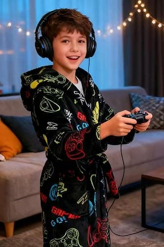 Fraprasty Boys Fleece Robe Hooded Toddler Soft Bathrobe Pajamas Sleepwear for Kids Girls 2-16 Years thumbnail 4