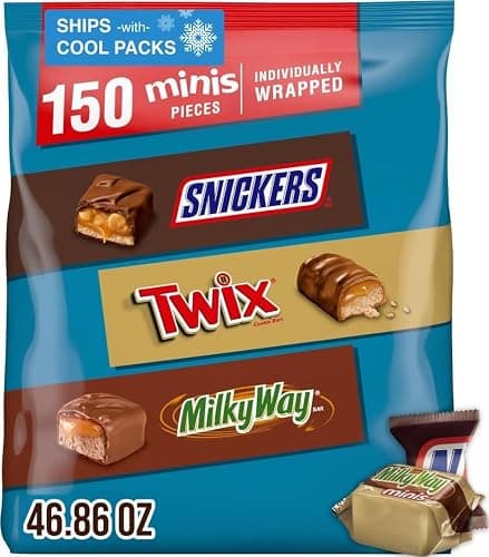 SNICKERS, TWIX, & MILKY WAY Minis Chocolate Candy Bars Variety Pack, 150 Ct Bulk Bag - Image 1