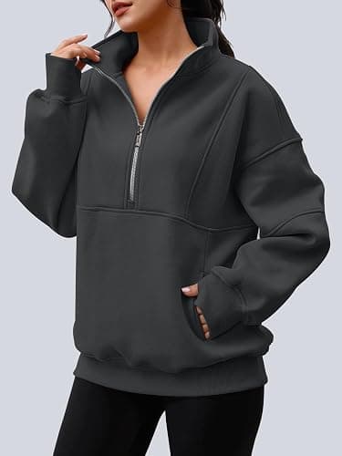 AUTOMET Womens Quarter Zip Oversized Sweatshirts Teen Fleece Pullover Hoodies 2025 Mock Neck Sweater Fall Workout Jacket thumbnail 2