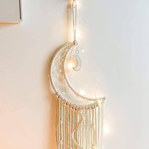Koytoy Macrame Wall Hanging with LED Light,Moon Dream Catcher Woven Tapestry Bohemian Home Decor Wedding Party Ornaments Craft Gifts Ramadan Decorations for Home thumbnail 5