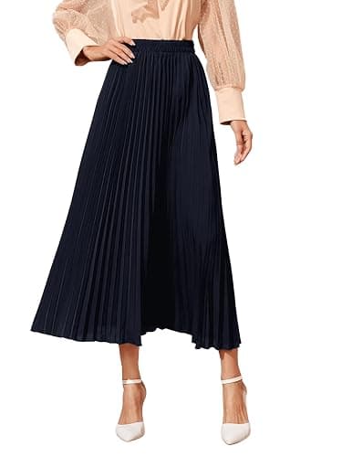 SweatyRocks Women's Casual Solid Longline Pleated Long Skirt - Image 1