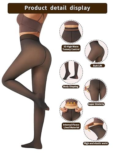 Zoe Cubby Thermal Fleece Tights for Women - Thick Warm Pantyhose, Winter Opaque Leggings with High Wais thumbnail 2
