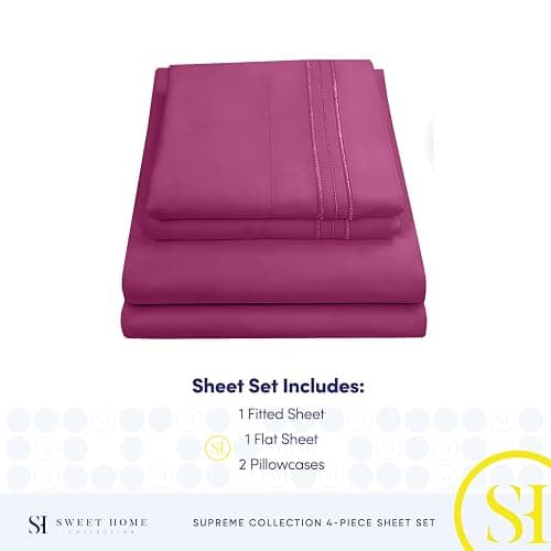 Queen Size Bed Sheets - Breathable Luxury Sheets with Full Elastic & Secure Corner Straps Built In - 1800 Supreme Collection Extra Soft Deep Pocket Bedding Set, Sheet Set, Queen, Berry thumbnail 4