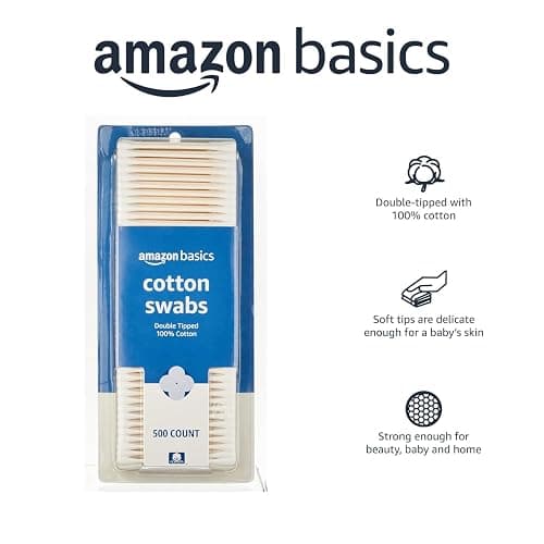 Amazon Basics Double-Tipped Cotton Swabs for Personal Hygiene and Baby Care, Cotton, Versatile, Baby Safe, 500 Count thumbnail 3