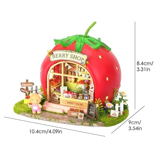CUTEROOM DIY Miniature House Building Kit - Mini Dollhouse Kit for Adults with LED Lights, Realistic Mini House Building Model Kit, Creative Crafts Home Decor Gift- Berry Shop thumbnail 3
