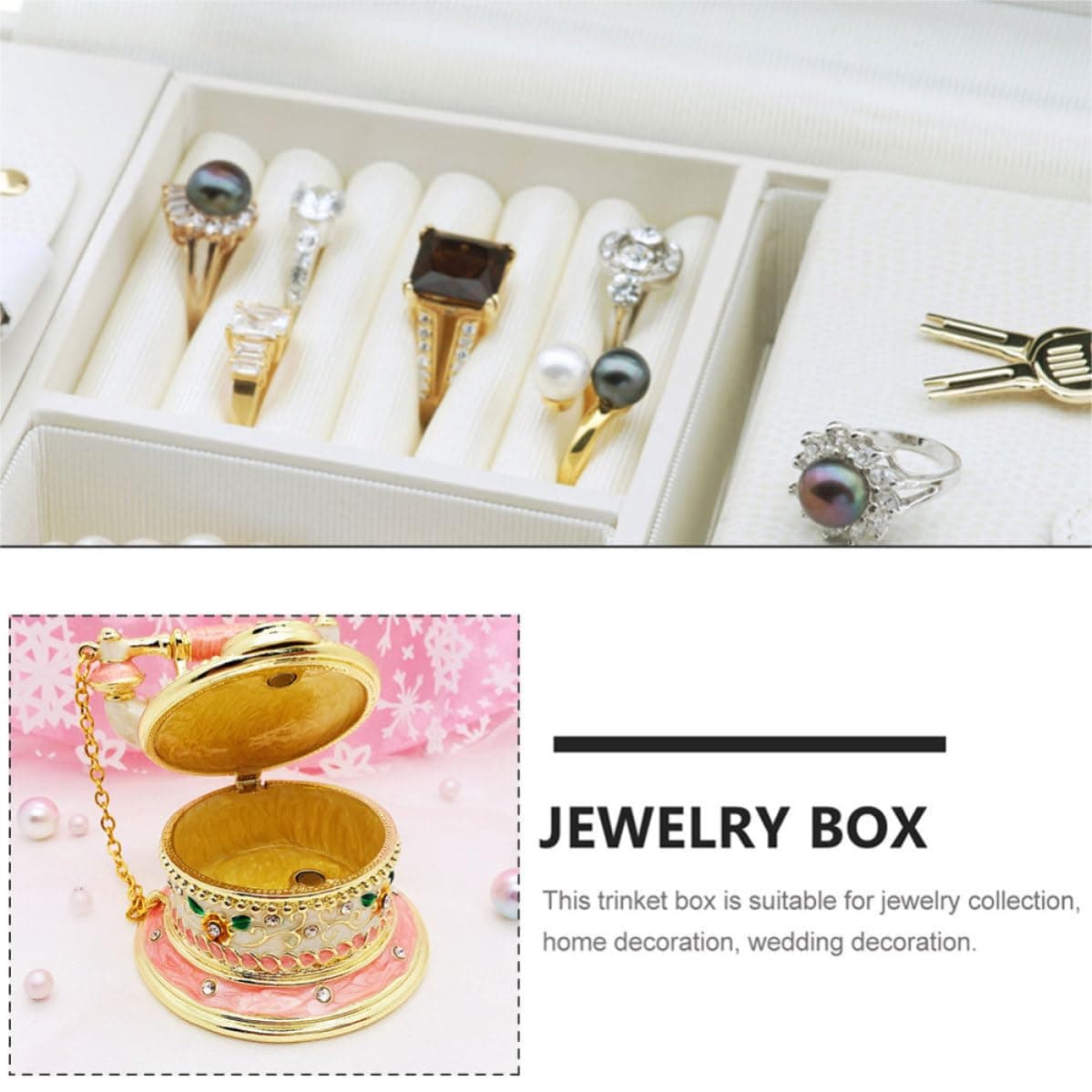Ipetboom Jewelry Box Pink Telephone Shaped with Alloy Rhinestones Vintage Lightweight Trinket Organizer for Rings, Necklaces and Earrings Table Decor for Home thumbnail 3