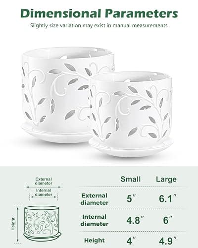 EFISPSS Orchid Pot with Holes, 5+6Inch Ceramic Plant Pots with Drainage Holes and Tray, Promoting Air Circulation and Drainage, Indoor/Outdoor White Flower Pots thumbnail 3