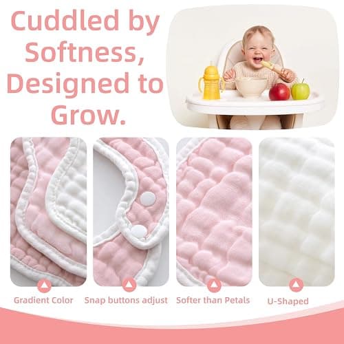 MUKIN Baby Muslin Bibs and Burp Cloths, 6 Pack, Soft Absorbent Cotton, Adjustable thumbnail 2