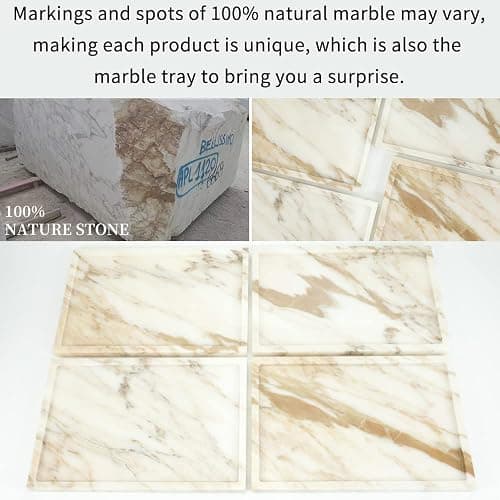 100% Natural Marble Serving Tray Luxury Marble Storage Tray for Home Decor Stone Tray for Bathroom/Kitchen/Vanity/Dresser,Plate Holder for Tissues, Candles, Towel thumbnail 5