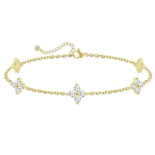 FUNEIA Dainty Silver Gold Bracelets for Women Trendy Non Tarnish 14K Gold Plated Waterproof Diamond Bracelets Cute Stackable Heart Butterfly Clover Cross Evil Eye Charm Bracelet Stack Jewelry Gifts - Image 1