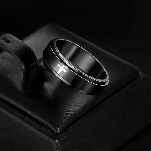 Udolfly Mens Fidget Rings Anxiety Spinner Rings for Men Classic Chain Rings for Women Adults Titanium Steel Ring thumbnail 4