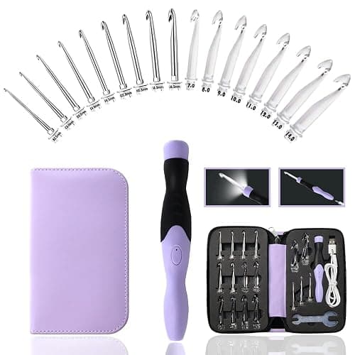Lewhoo 17 Sizes Lighted Crochet Hooks Set 2.5mm~14.0mm, Metal Crochet Hook with Interchangeable Crochet Head - Image 1