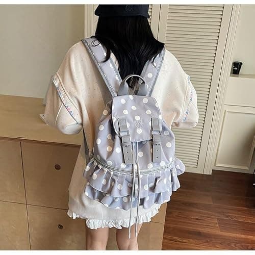 Cohawk Cute Polka Dot Lace Backpack for Women Flap-top Casual Backpack Cute Nylon Bookbag thumbnail 2