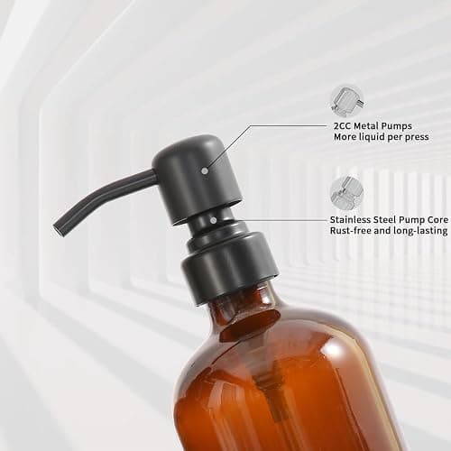 Prus Waso Amber Glass Soap Dispenser Set, Hand Soap and Lotion Set with Black Stainless Steel Pump, Perfect for Modern Bathroom Decor. (Amber) thumbnail 5