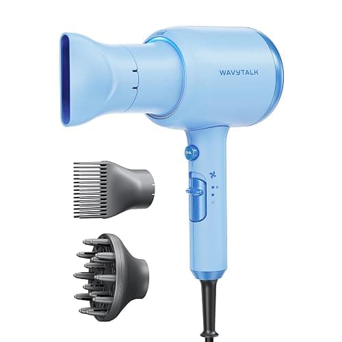 Wavytalk Hair Dryer, Blown Away Ionic Hair Dryer for Curly Hair with Diffuser, 1875W Fast Drying Blow Dryer with Ceramic Technology, 3 Attachments for All Hair Types, Light and Quiet, Light Blue - Image 1