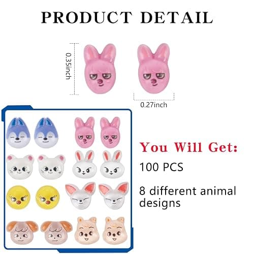 100PCS SK-Z Mini Resin Animal Head Charms, 3D Cartoon Nail Art Charms, Nail Decoration Accessories for DIY Nails Accessories Manicure Crafts thumbnail 3