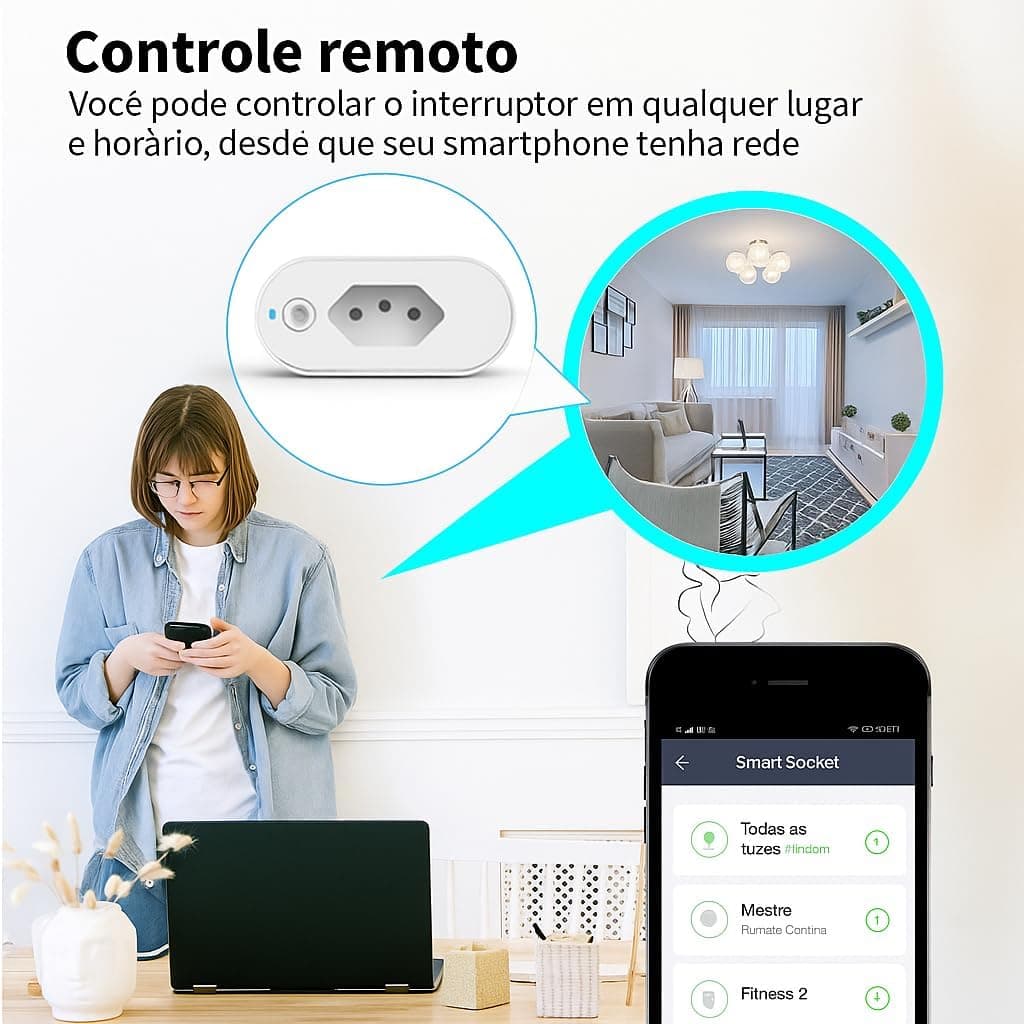 Tomada Inteligente Wi Fi Bivolt Smart Plug Com Monitor De Consumo Compatível Com Alexa Google Home App Tuya Smart Life Automação Residencial Linha A Premium thumbnail 4