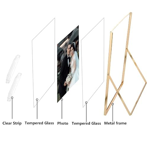 Gold 8x10'' Floating Frame Set of 2,For Photo Sizes( 5x7'',6x8'',7x9''),Beautiful Metal Beaded Edge Frames Adjustable Tabletop/Shelf Photo Frame,Classy Gift Choice for Wedding thumbnail 5