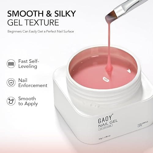 GAOY Colored Nail Builder Base 30g with a Brush, 4-in-1, Sea Pink | Long Lasting Nail Builder Gel Strengthening, Nude Natural Jelly, Soak Off UV Light Cure thumbnail 2