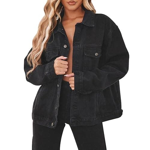 Jean Jacket for Women Distressed Long Sleeve Oversized Denim Trucker Jackets Coat - Image 1