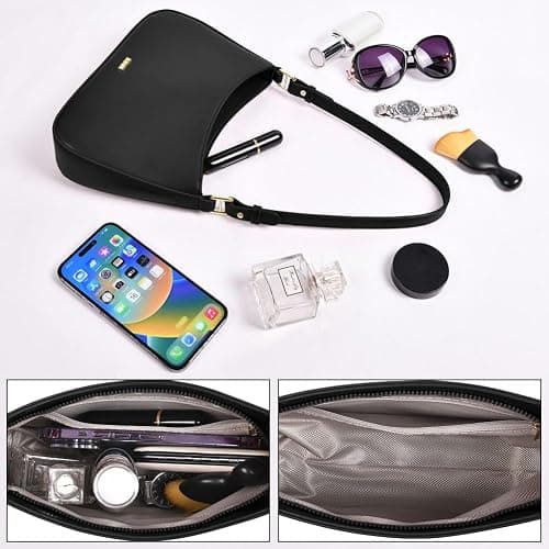 Aucuu Handtasche Damen, Umhängetasche Damen Klein Handtasche, Y2K Crossbody Bag, PU Leder Schultertasche, Mini Hobo Bag Retro Achsel Tasche, Shoulder Bag für Dating Party Einkaufe - #2 Schwarz thumbnail 4