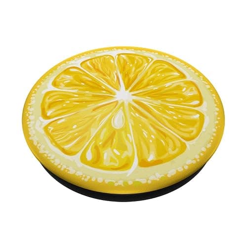 Yellow Lemon Pattern slice for boys girls lemon print black PopSockets Adhesive PopGrip thumbnail 2
