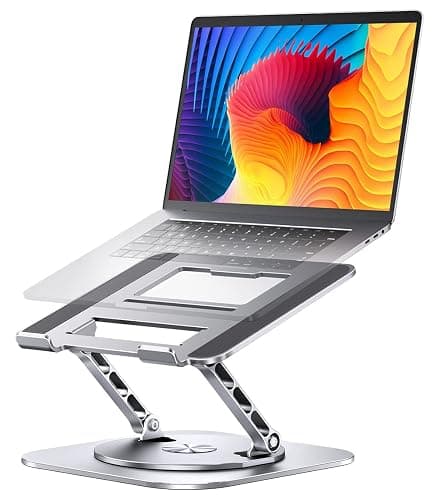 AOEVI Adjustable Computer Stand with 360 Rotating Base, Ergonimic Foldable Laptop Riser for Desk Compatible with MacBook Pro/Air Notebook up to 16 Inches, Silver - Image 1