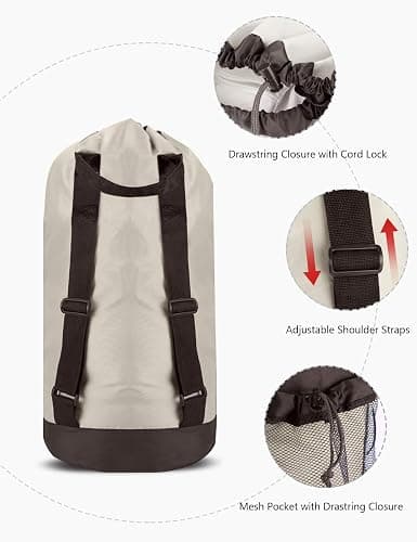 Dalykate Backpack Laundry Bag, 115L Large Hamper with Shoulder Straps, Drawstring Closure, Mesh Pocket, Khaki - Khaki thumbnail 4