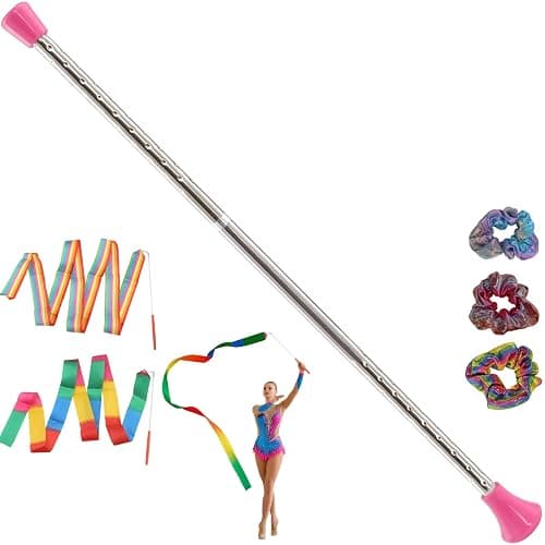 Quynhni Dance Baton,Batons for Twirling 21 .6 inches Stainless Steel Material with 2 Gymnastics Wand and 3 Rainbow Hair Bands Suitable for Beginners Aged 3-8 Silver and Pink - Image 1