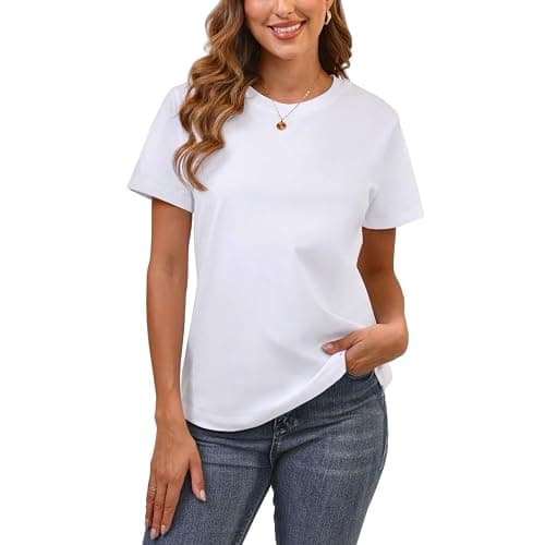 Cotton Basic T Shirts for Women,Crew Neck Short Sleeve Summer Shirts,Solid Loose Fit Tshirt, Plain Workout Tops, Undershirts - Image 1