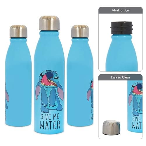 Disney Stitch Aluminum Water Bottle 600ml – Official Merchandise by Polar Gear, Kids Reusable Non Spill BPA Free Recyclable - Ideal For School Nursery Sports Picnic - Multicolour, Blue - Single thumbnail 2