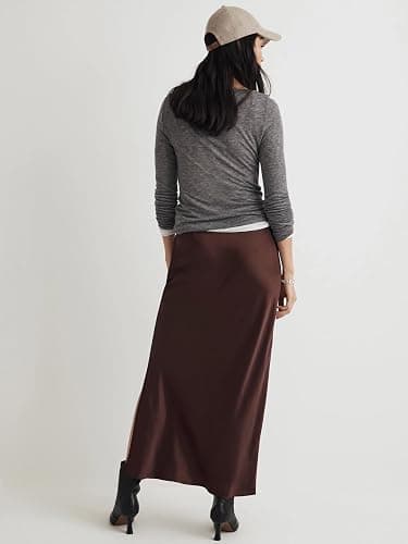 Skrtimory Womens Satin Silk Maxi Slit Skirt Elastic Waistband Maxi Long Satin Slit Skirts for Women thumbnail 3