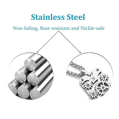 Stainless Steel Mechanical Rotatable Gear Pendant Necklace for Kids & Adults – Fidget Jewelry for Anxiety Relief, Stress – Steampunk Cyberpunk Accessories for Men, Boys, Teens – Gift for Son, Brother thumbnail 3