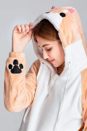 CORIRESHA Cute Coral Velvet Long Sleeve Shiba Inu Dog Embroidery Home Wear Hoodie for Women thumbnail 6