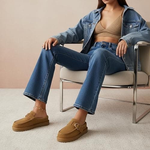 CUSHIONAIRE Origin Genuine Suede Mule Clogs for Women, Cozy Slip-On Moc Toe Loafer with Buckle and Faux Fur Cushioned Footbed thumbnail 5