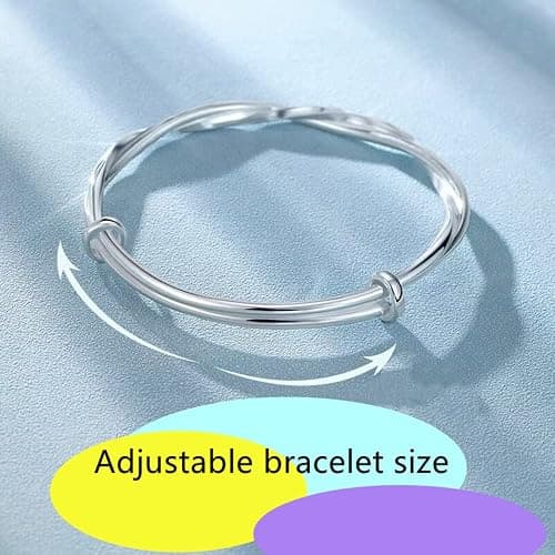 Sterling Silver Bangle Bracelets for Women,Fashion Jewelry Simple Adjustable 925 Silver Cuff Bangles for Women Mom Wife Valentine Mothers Day Gift thumbnail 5