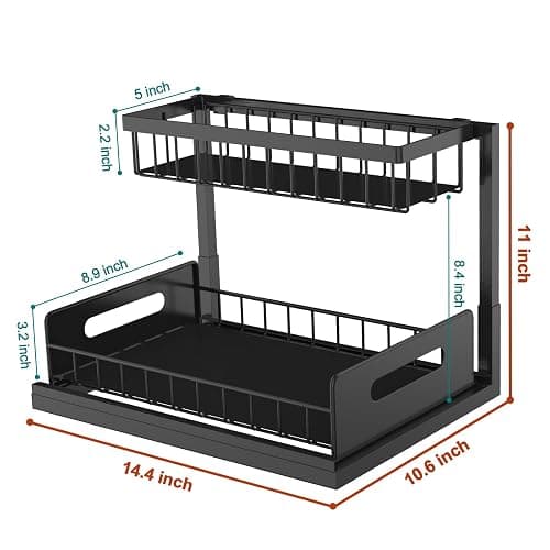 bukfen Under Sink Organizer, Pull Out Cabinet Organizer 2-Tier Slide Out Sliding Shelf Under Cabinet Storage Multi-Use for Under Kitchen Bathroom Sink Organizers and Storage thumbnail 2