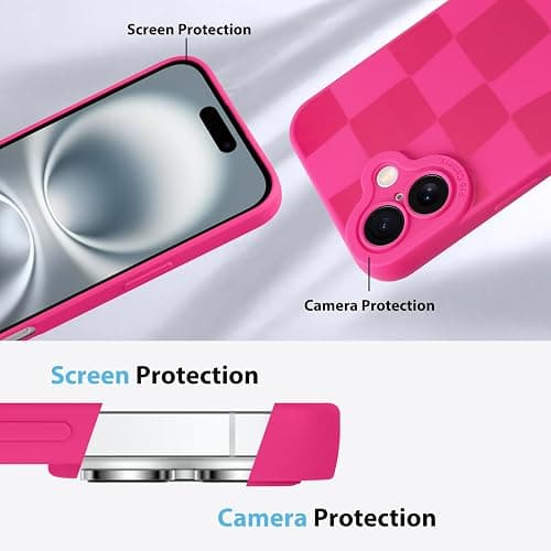 KANGHAR Compatible with iPhone 16 Case Checkered -Hot Pink | Silicone Cute Pattern, Camera Protection Soft Slim Phone Case for Girls Women thumbnail 5