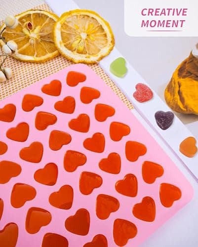 Heart Silicone Gummy Molds 2 Pack with 2 Droppers, Mini Heart Chocolate Mold, Non-Stick Food Grade Ice Cube Tray for Hard Candy, Homemade treats, Soap, Jelly (Pink) thumbnail 2