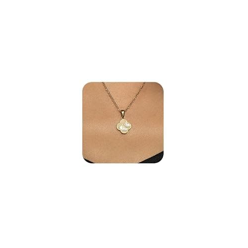 Zocqol 14K Gold Plated Clover Initial Necklaces for Women Trendy: Dainty Stainless Steel Four-Leaf Clover Letter Necklace for Women Non Tarnish Shell Necklace - Image 1