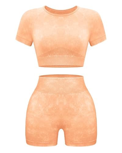 OLCHEE Womens Workout Sets 2 Piece - Seamless Acid Wash Yoga Outfits Shorts and Crop Top Matching Gym Athletic Clothing Set - Image 1