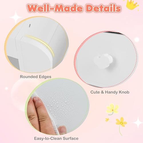 Costzon Kids Vanity with Lights, Girls Vanity Set with Mirror, Bookshelf, Drawer, Storage Cabinet & Shelves, Toddler Makeup Vanity Desk Dressing Table, Kids Vanity Table and Chair Set (White) thumbnail 7