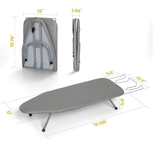 Metal Foldable Tabletop Ironing Board with Iron Rest, Portable Ironing Board Small with Heat Resistant Cotton Cover, RAINHOL Mini Iron Board for Small Space and Travel, 31"x12", Gray thumbnail 2