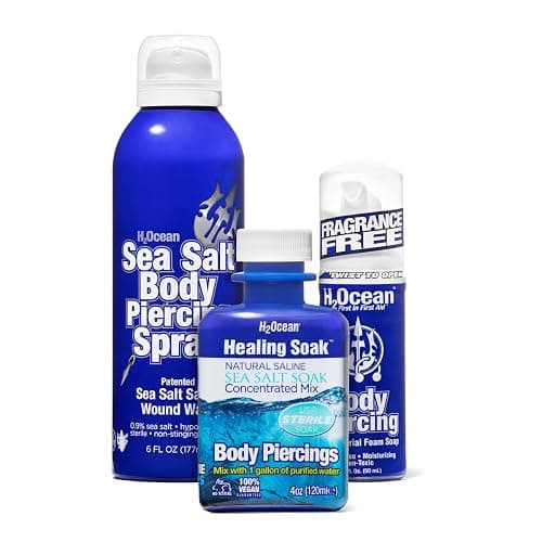 H2Ocean Complete Sea Salt Saline Vegan Body Piercing Healing and Cleansing Kit for Ear, Nose, Bellybutton, and All Body Piercings | Keloid & Bump Treatment, Healing and Cleansing for Ear, Nose, Bellybutton, and All Body Piercings - Image 1