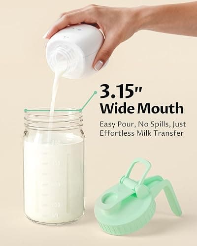 32oz Mason Jar Pitcher, Glass Breast Milk Pitcher with Lid | BPA Free, Airtight, Leak proof, Wide mouth, Pour Spout Lid, Fridge/ Dishwasher safe, Ergonomic handle, Formula container thumbnail 5