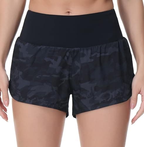 THE GYM PEOPLE Womens High Waisted Running Shorts Quick Dry Athletic Workout Shorts with Mesh Liner Zipper Pockets thumbnail 2