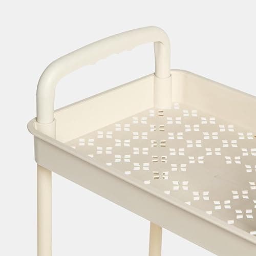 OHS 3 Tier Storage Trolley on Wheels Plastic Kitchen Trolleys for Book Beauty Rolling Storage Cart Organiser Utility Cart for Living Room Bathroom Office, Cream thumbnail 6
